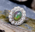 Vintage 9ct Gold & Silver Fire Opal and Paste Stones Ring - Art Deco - Size uk O (us 7) - 2.3g