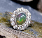 Vintage 9ct Gold & Silver Fire Opal and Paste Stones Ring - Art Deco - Size uk O (us 7) - 2.3g