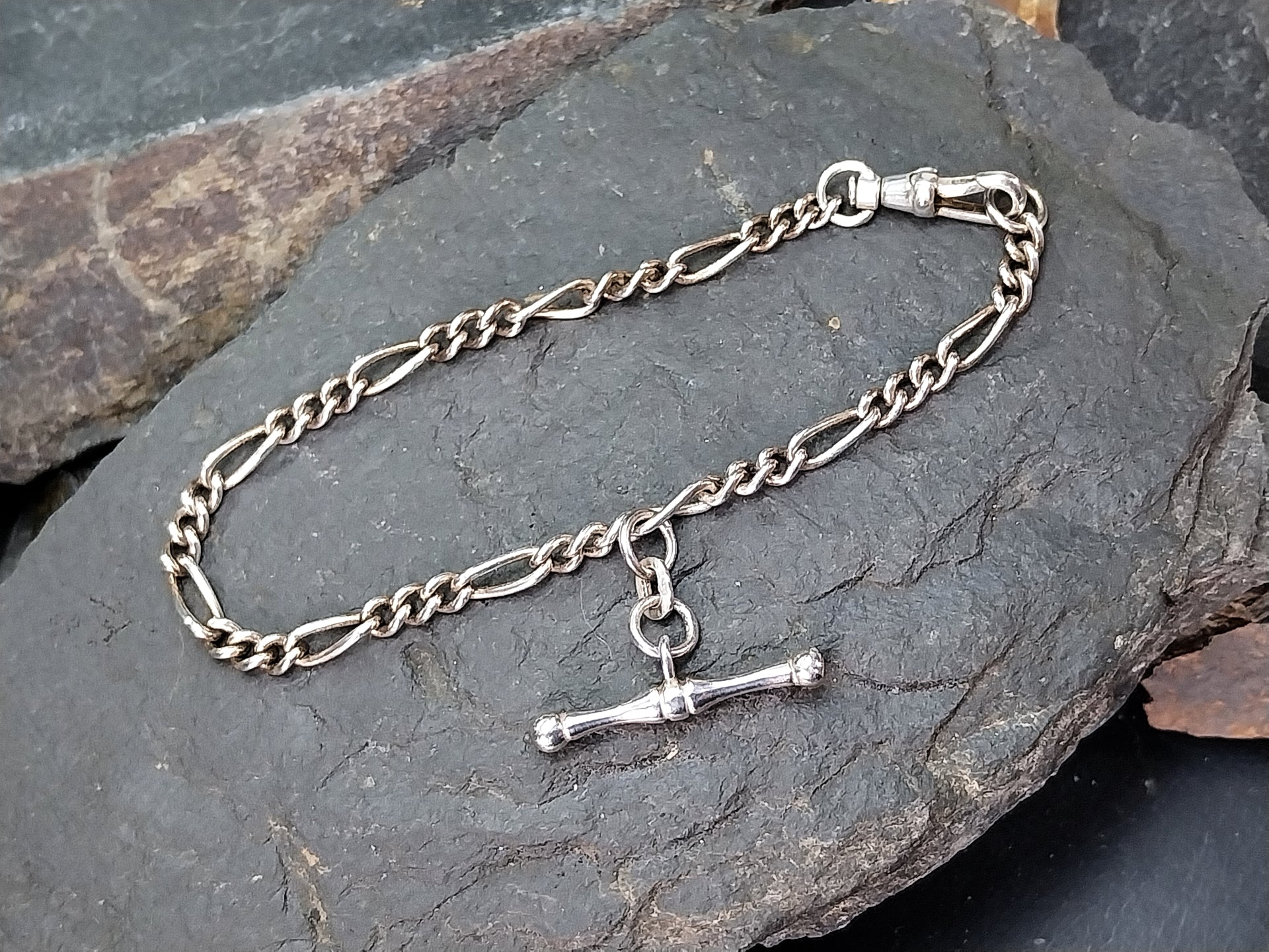 Vintage Sterling Silver T Bar Bracelet - 18cm - 7.2g