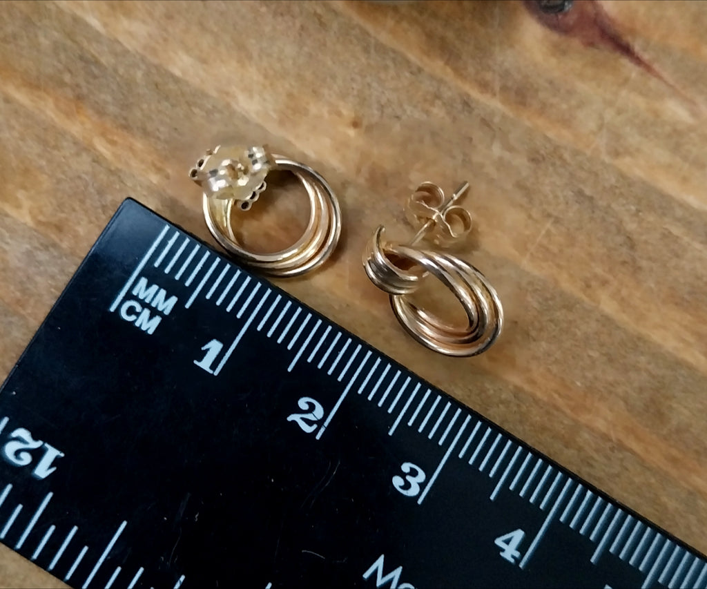 Vintage 9ct Gold Triple Hoop EARRINGS - butterfly backs - 1.6g