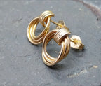 Vintage 9ct Gold Triple Hoop EARRINGS - butterfly backs - 1.6g