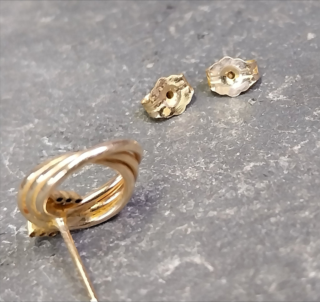 Vintage 9ct Gold Triple Hoop EARRINGS - butterfly backs - 1.6g