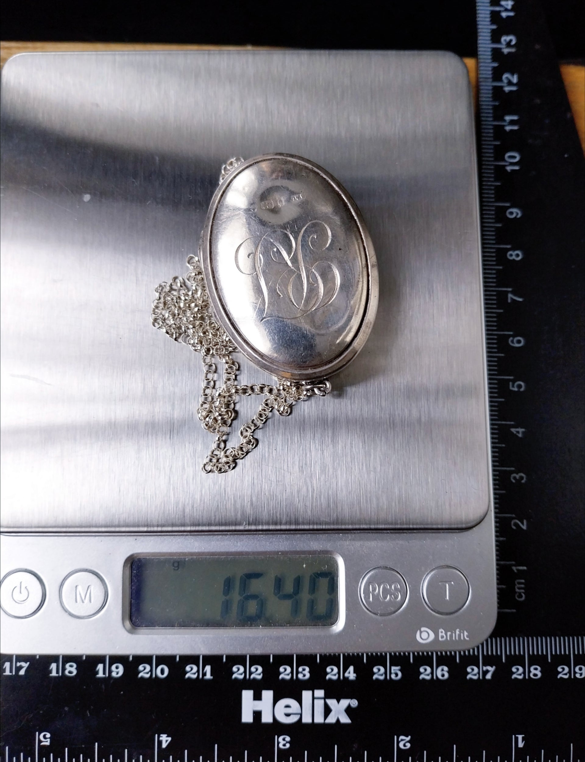 Victorian Sterling Silver Monogram LOCKET - c1876 Blanckensee & Levetus with 20" Chain - 16.4g