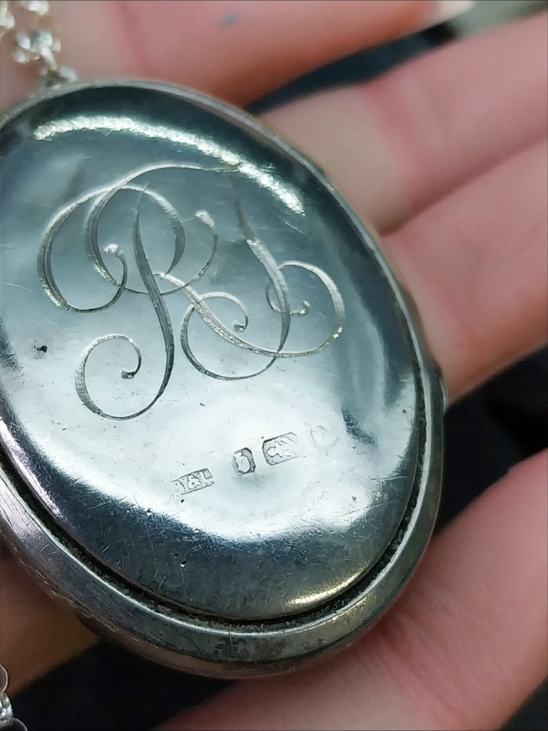 Victorian Sterling Silver Monogram LOCKET - c1876 Blanckensee & Levetus with 20" Chain - 16.4g
