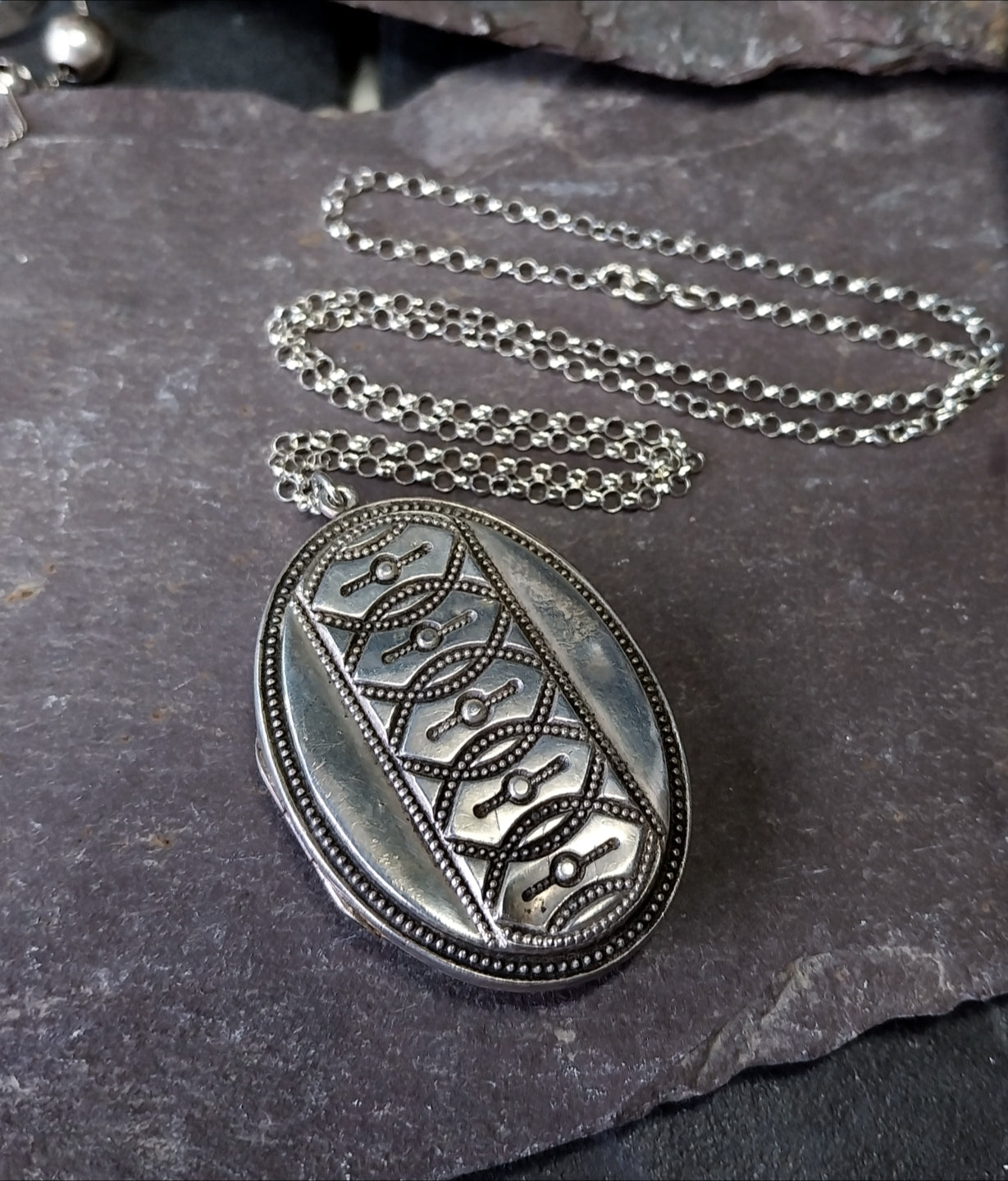 Victorian Sterling Silver Monogram LOCKET - c1876 Blanckensee & Levetus with 20" Chain - 16.4g