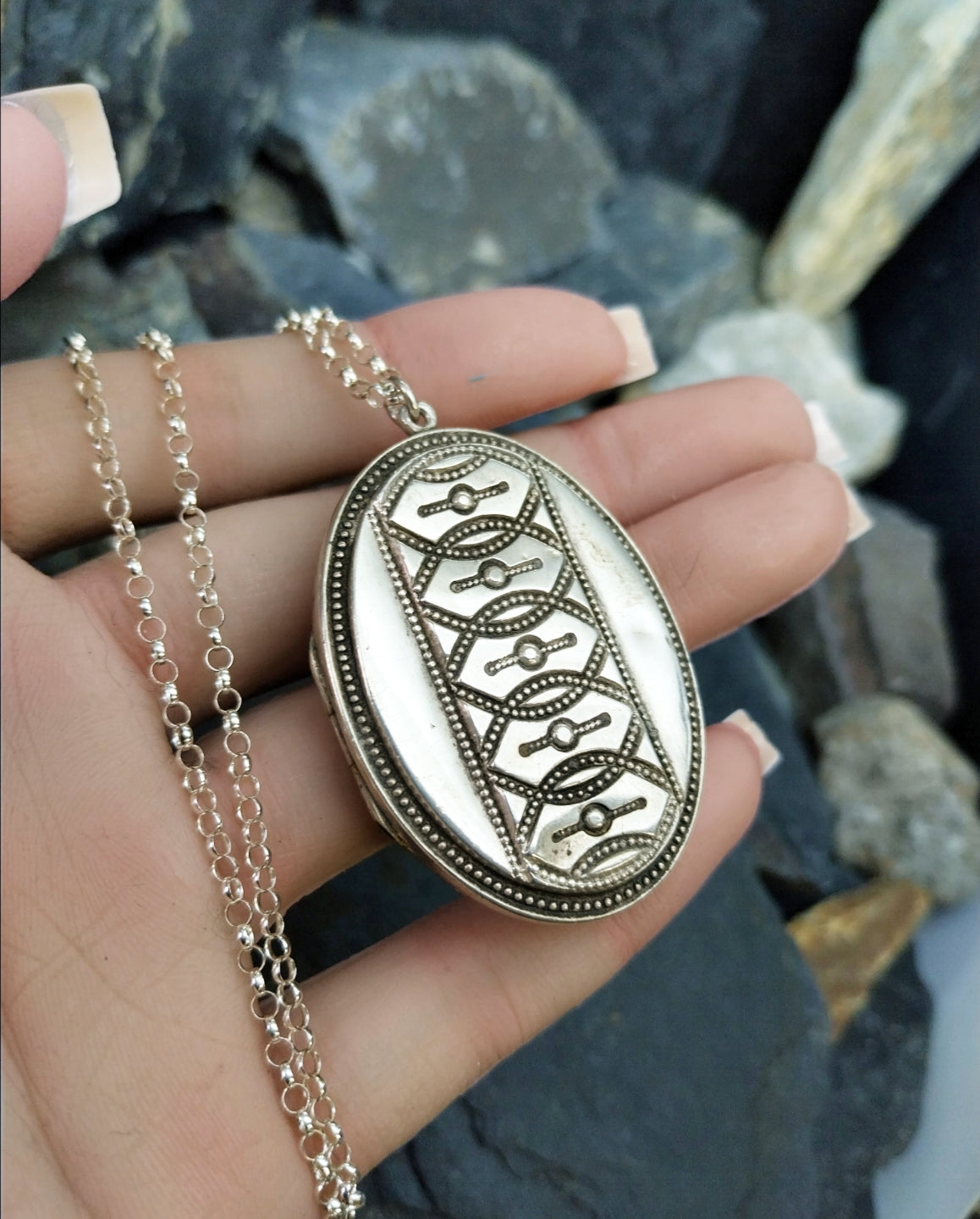 Victorian Sterling Silver Monogram LOCKET - c1876 Blanckensee & Levetus with 20" Chain - 16.4g