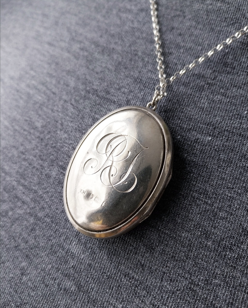Victorian Sterling Silver Monogram LOCKET - c1876 Blanckensee & Levetus with 20" Chain - 16.4g