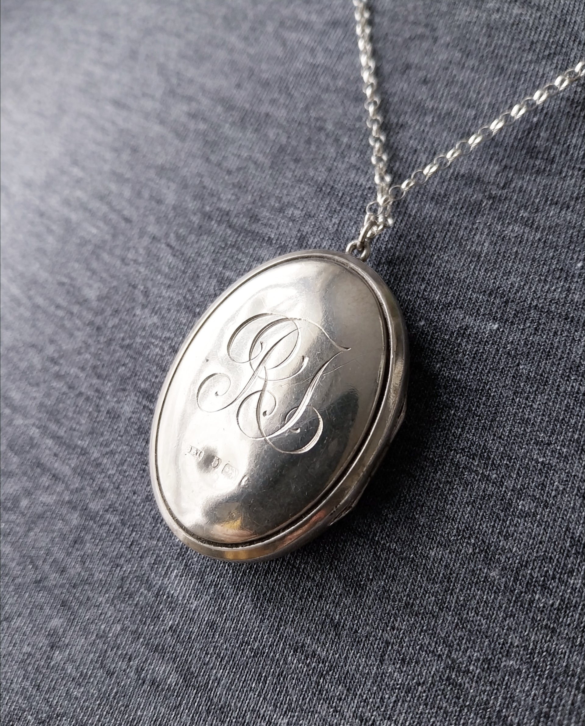 Victorian Sterling Silver Monogram LOCKET - c1876 Blanckensee & Levetus with 20" Chain - 16.4g