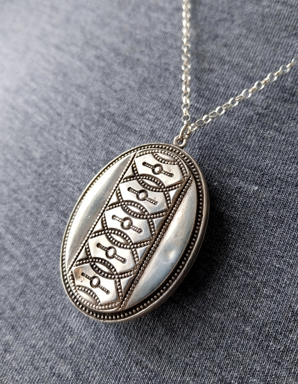 Victorian Sterling Silver Monogram LOCKET - c1876 Blanckensee & Levetus with 20" Chain - 16.4g
