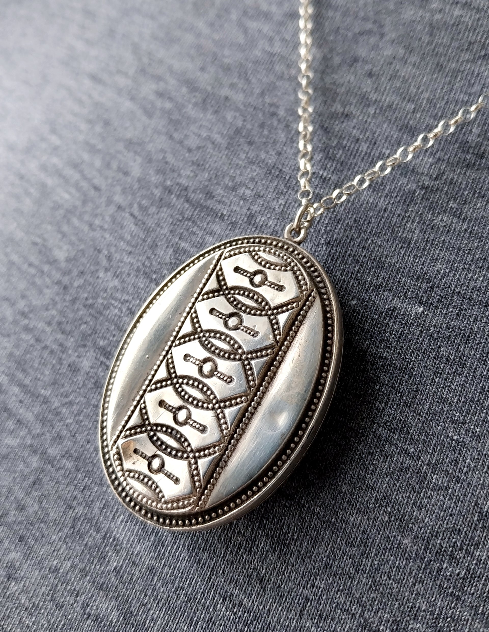 Victorian Sterling Silver Monogram LOCKET - c1876 Blanckensee & Levetus with 20" Chain - 16.4g