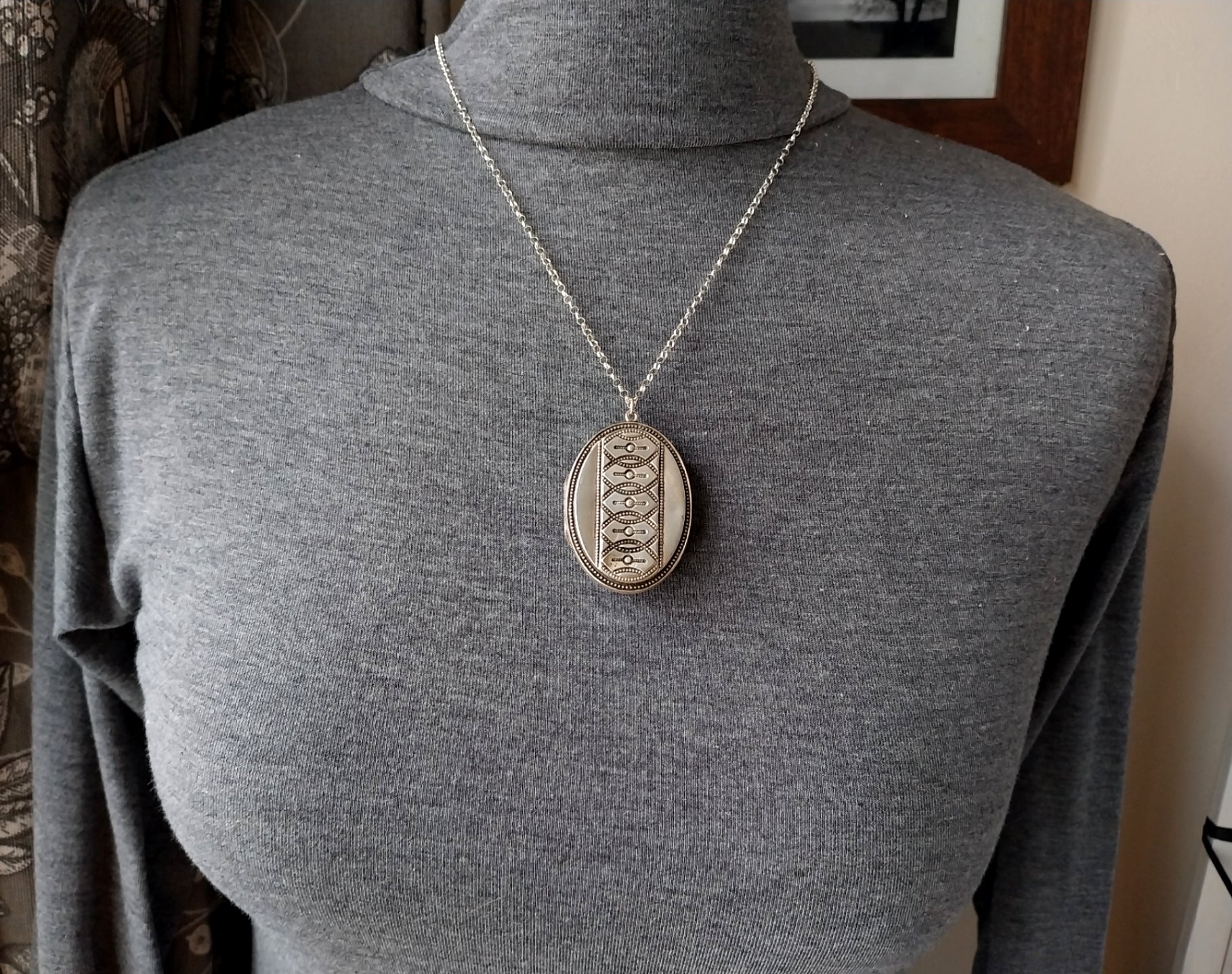 Victorian Sterling Silver Monogram LOCKET - c1876 Blanckensee & Levetus with 20" Chain - 16.4g