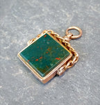 Antique 9ct GOLD BLOODSTONE & CARNELIAN Fob Pendant Spinner - Victorian 1889  7g