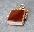Antique 9ct GOLD BLOODSTONE & CARNELIAN Fob Pendant Spinner - Victorian 1889  7g