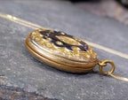 Antique 9ct GOLD LOCKET NECKLACE with Enamelled pattern & 18' Chain - 8.3g