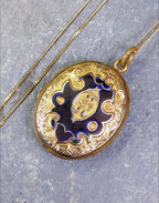 Antique 9ct GOLD LOCKET NECKLACE with Enamelled pattern & 18' Chain - 8.3g