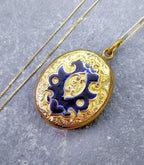 Antique 9ct GOLD LOCKET NECKLACE with Enamelled pattern & 18' Chain - 8.3g
