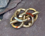 Antique Victorian SERPENT BROOCH - Infinity Lovers Knot with Agate - Rolled Gold