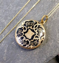 Antique 9ct Gold LOCKET NECKLACE - Black Enamel 'In Memory Of' on 18" Chain 5.5g