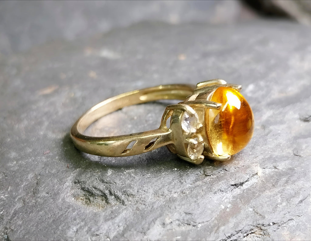 9ct GOLD Citrine Gemstone Ring - Size uk O (us 7) - 3.2g