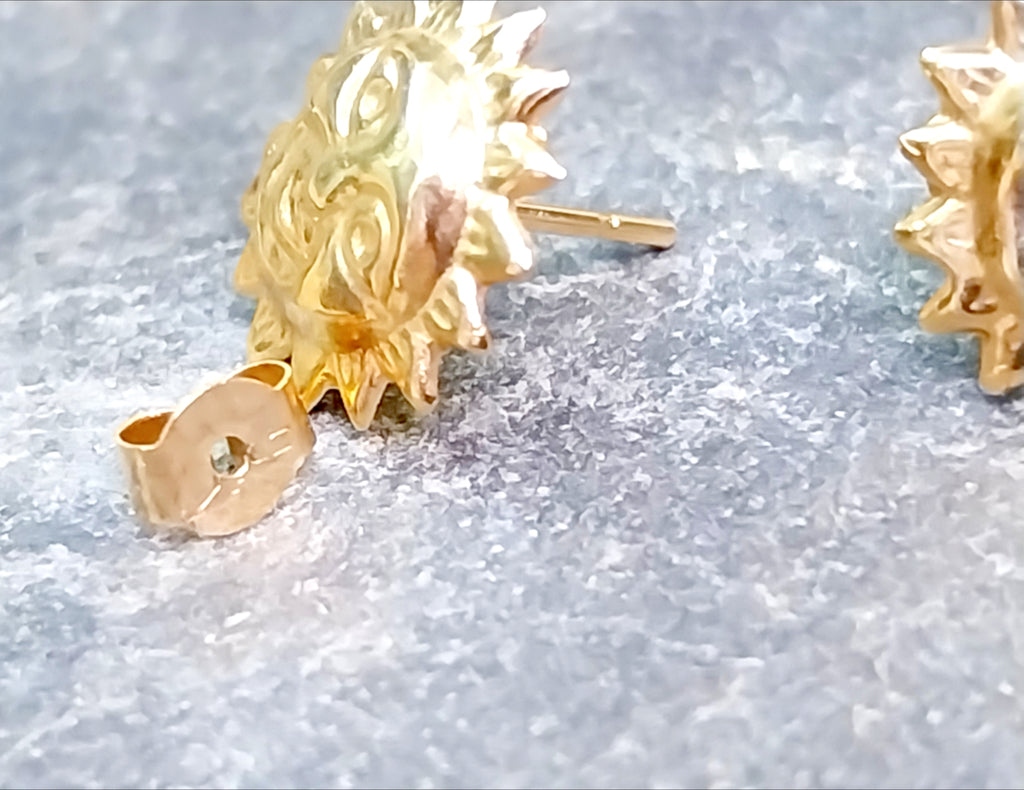 9ct Gold SUN Face NECKLACE and EARRINGS Matching Set