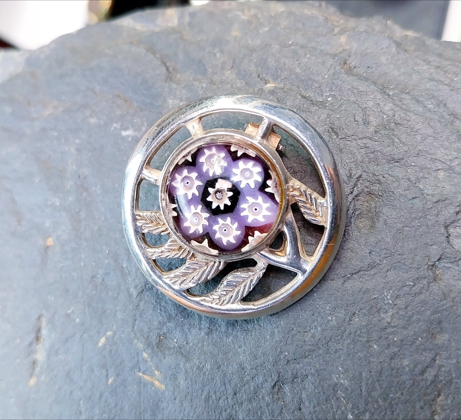 Vintage SILVER CAITHNESS BROOCH - Millefiori Mosaic - 11.1g
