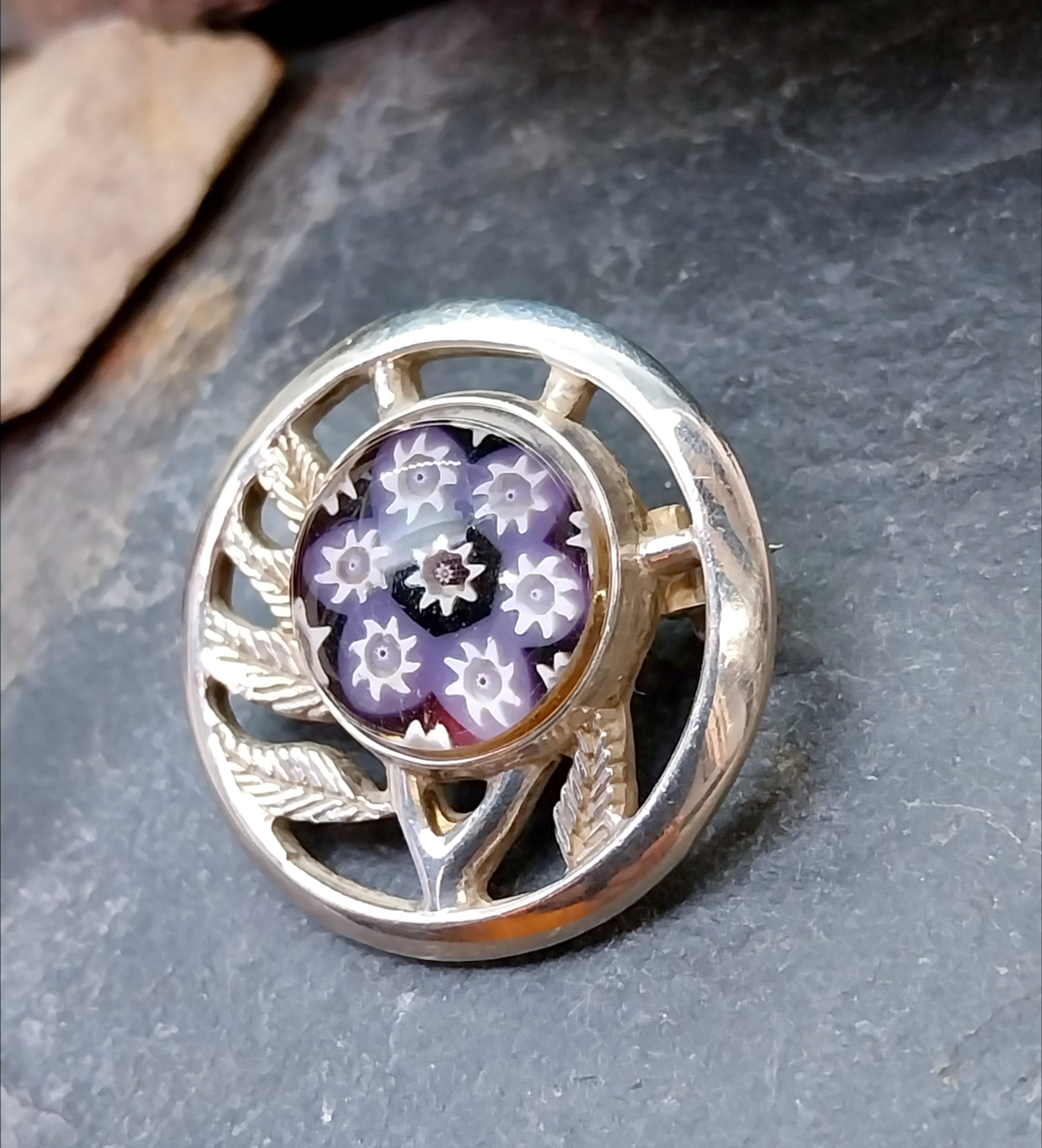 Vintage SILVER CAITHNESS BROOCH - Millefiori Mosaic - 11.1g