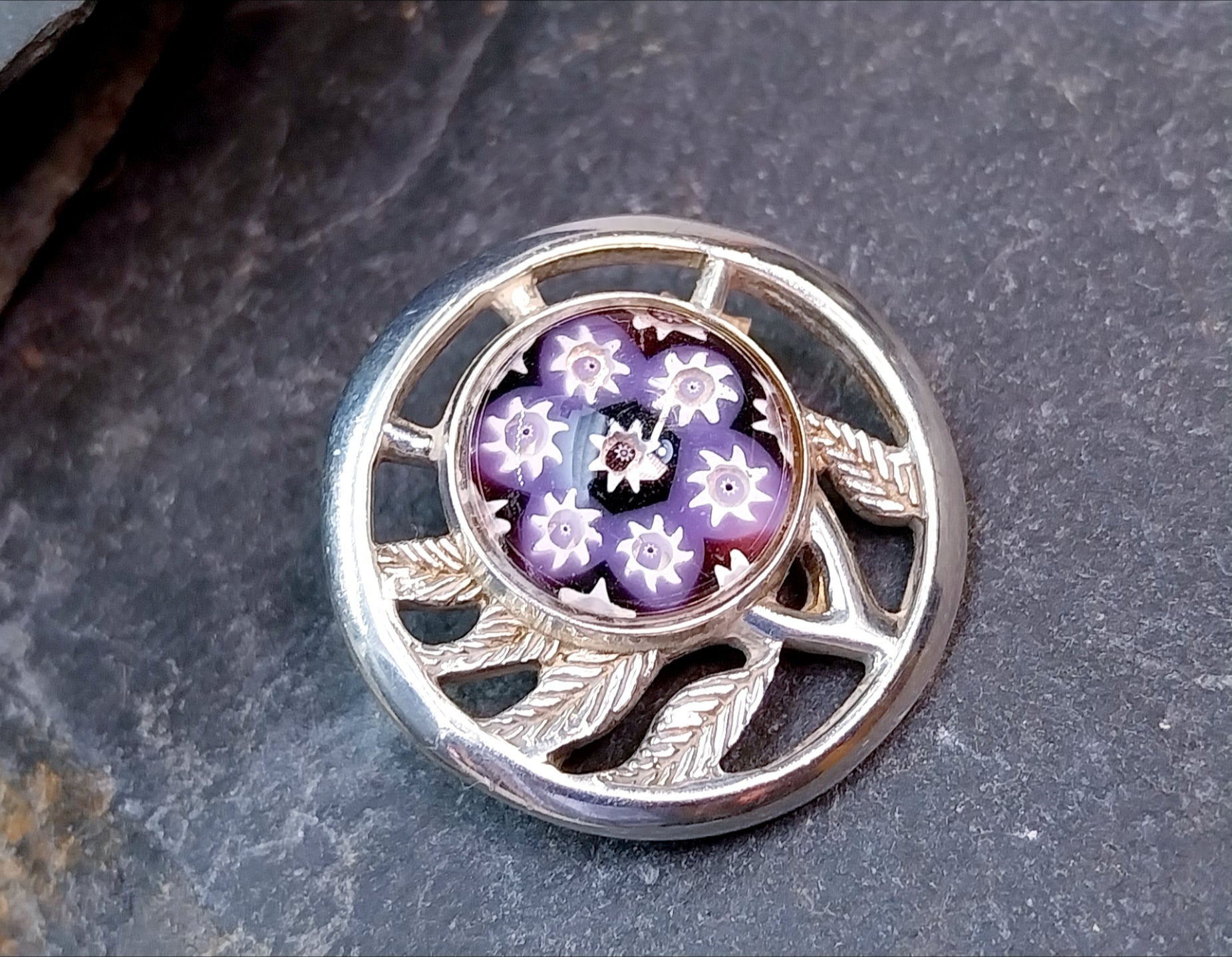 Vintage SILVER CAITHNESS BROOCH - Millefiori Mosaic - 11.1g