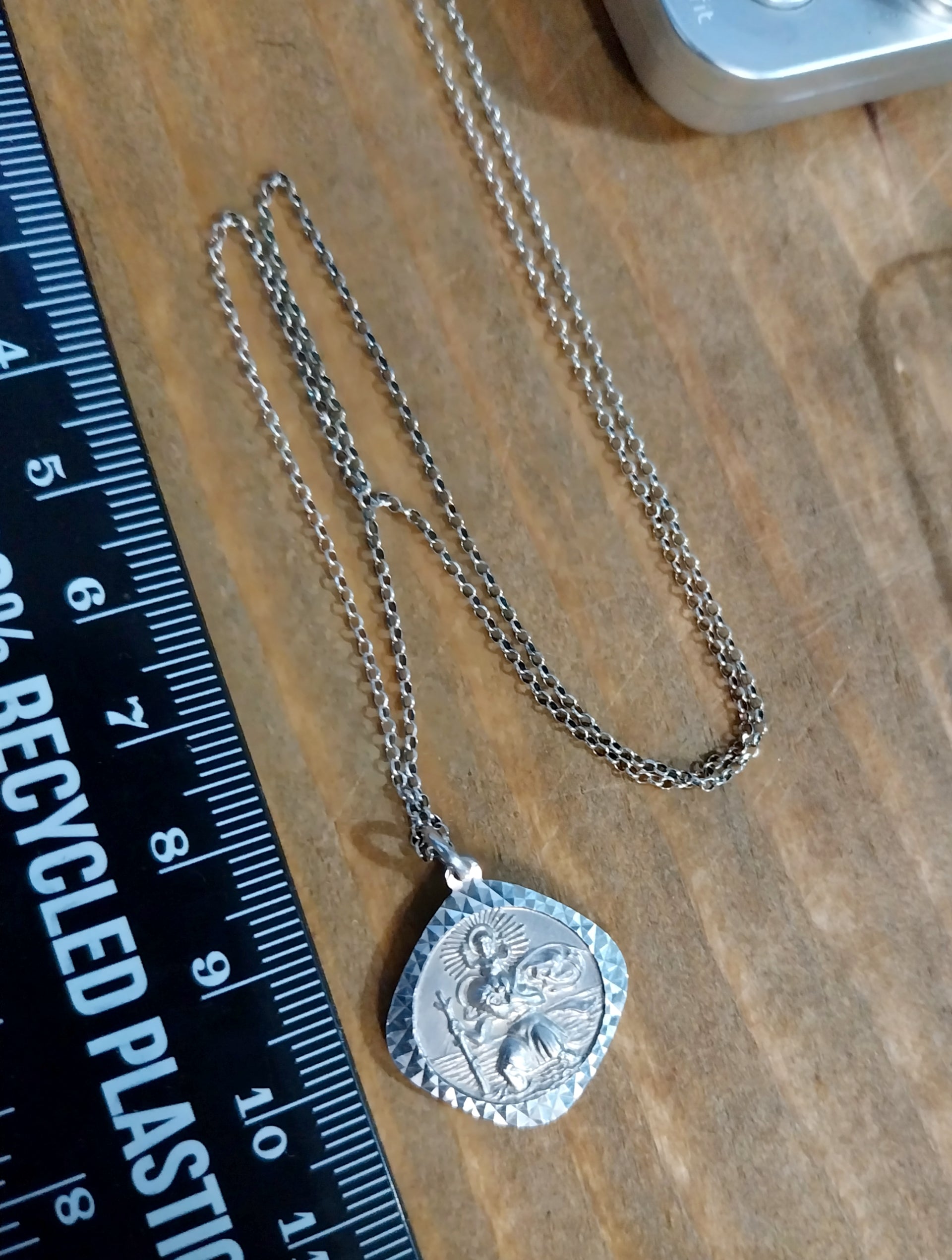 Georg Jensen St CHRISTOPHER pendant Necklace, Double Sided on 18" Chain - 4.3g