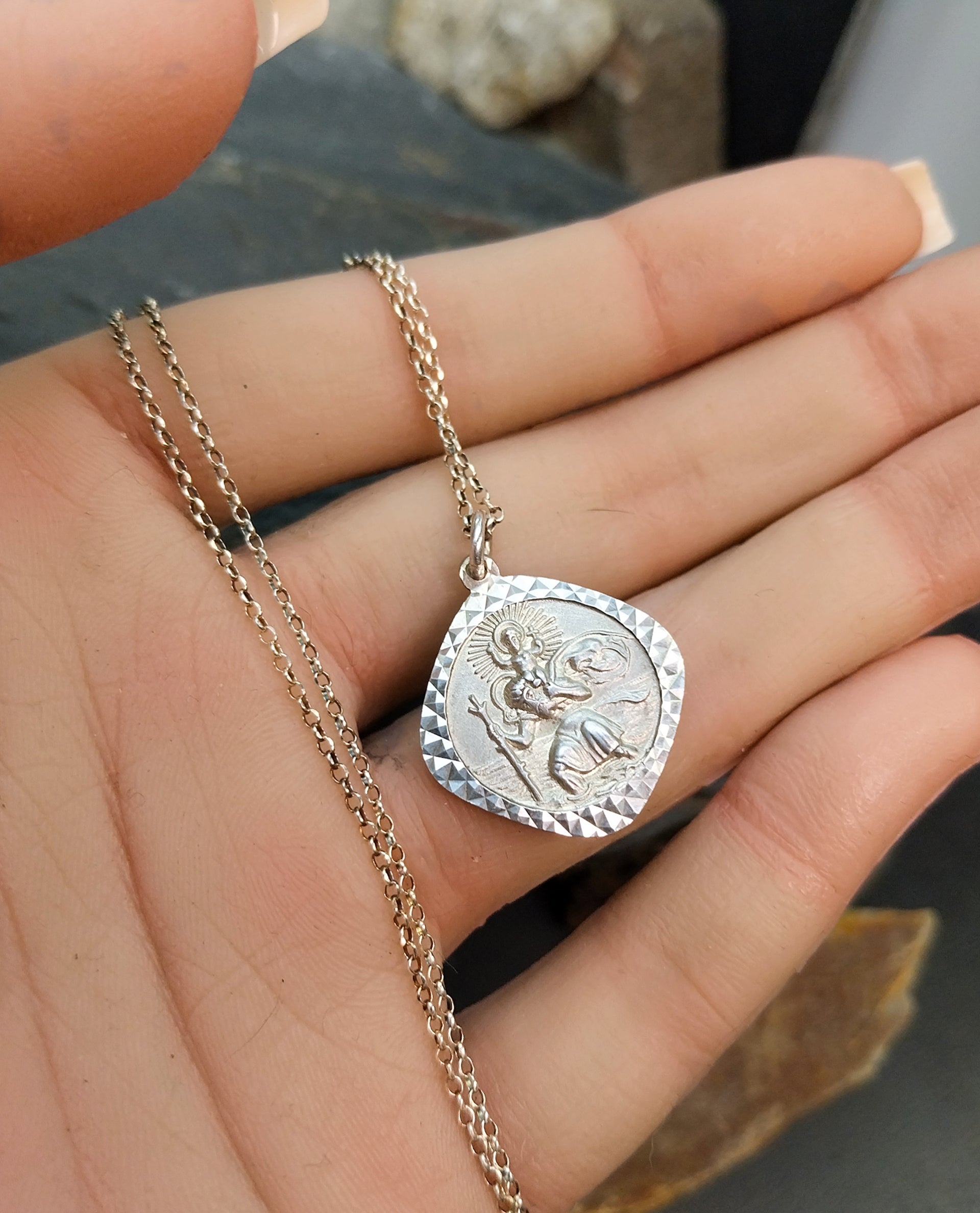 Georg Jensen St CHRISTOPHER pendant Necklace, Double Sided on 18" Chain - 4.3g