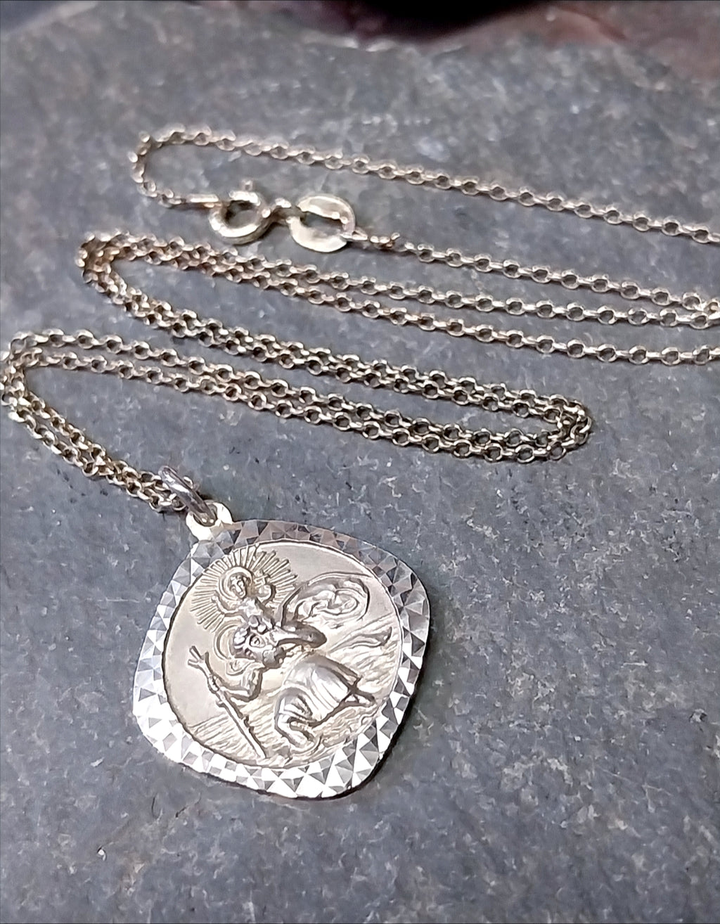 Georg Jensen St CHRISTOPHER pendant Necklace, Double Sided on 18" Chain - 4.3g