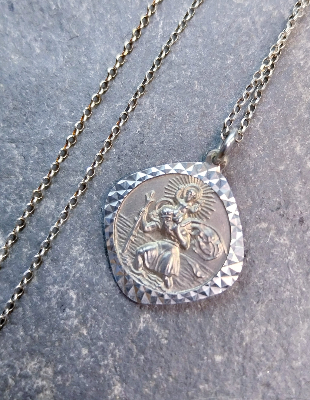 Georg Jensen St CHRISTOPHER pendant Necklace, Double Sided on 18" Chain - 4.3g