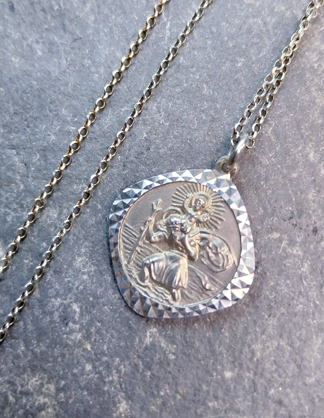 Georg Jensen St CHRISTOPHER pendant Necklace, Double Sided on 18" Chain - 4.3g