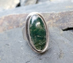 Vintage Carl Ove FRYDENSBERG COF Denmark Moss Agate Silver RING Size P (7.5) - 7.7g