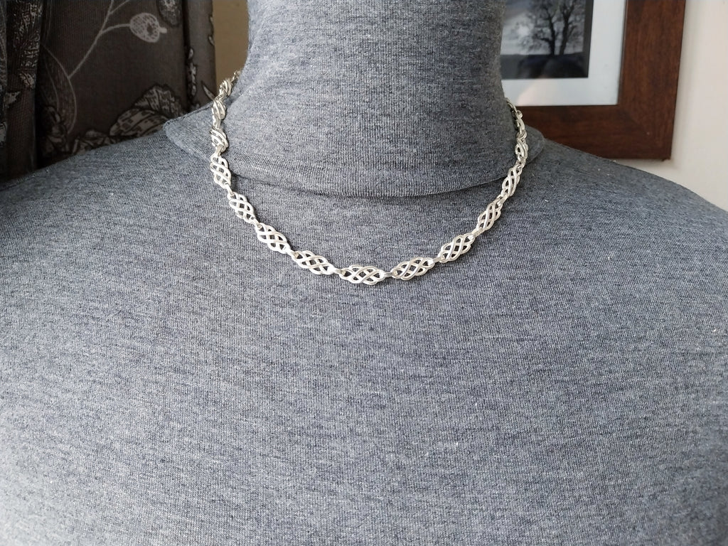 Chunky STERLING SILVER Celtic Knot Link Chain Necklace - 18" Long - 22g