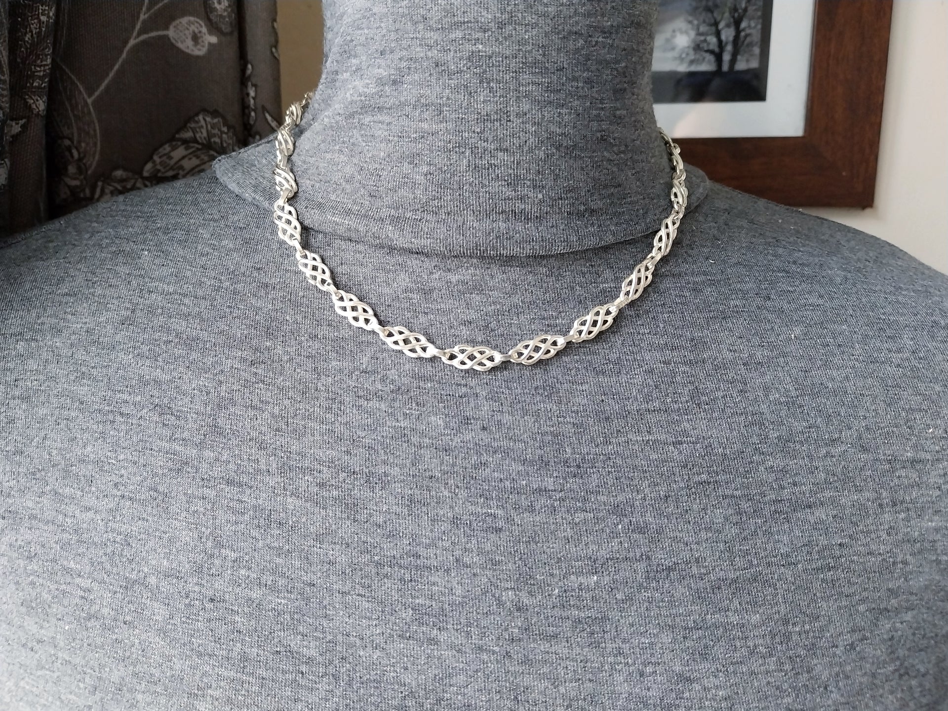 Chunky STERLING SILVER Celtic Knot Link Chain Necklace - 18" Long - 22g