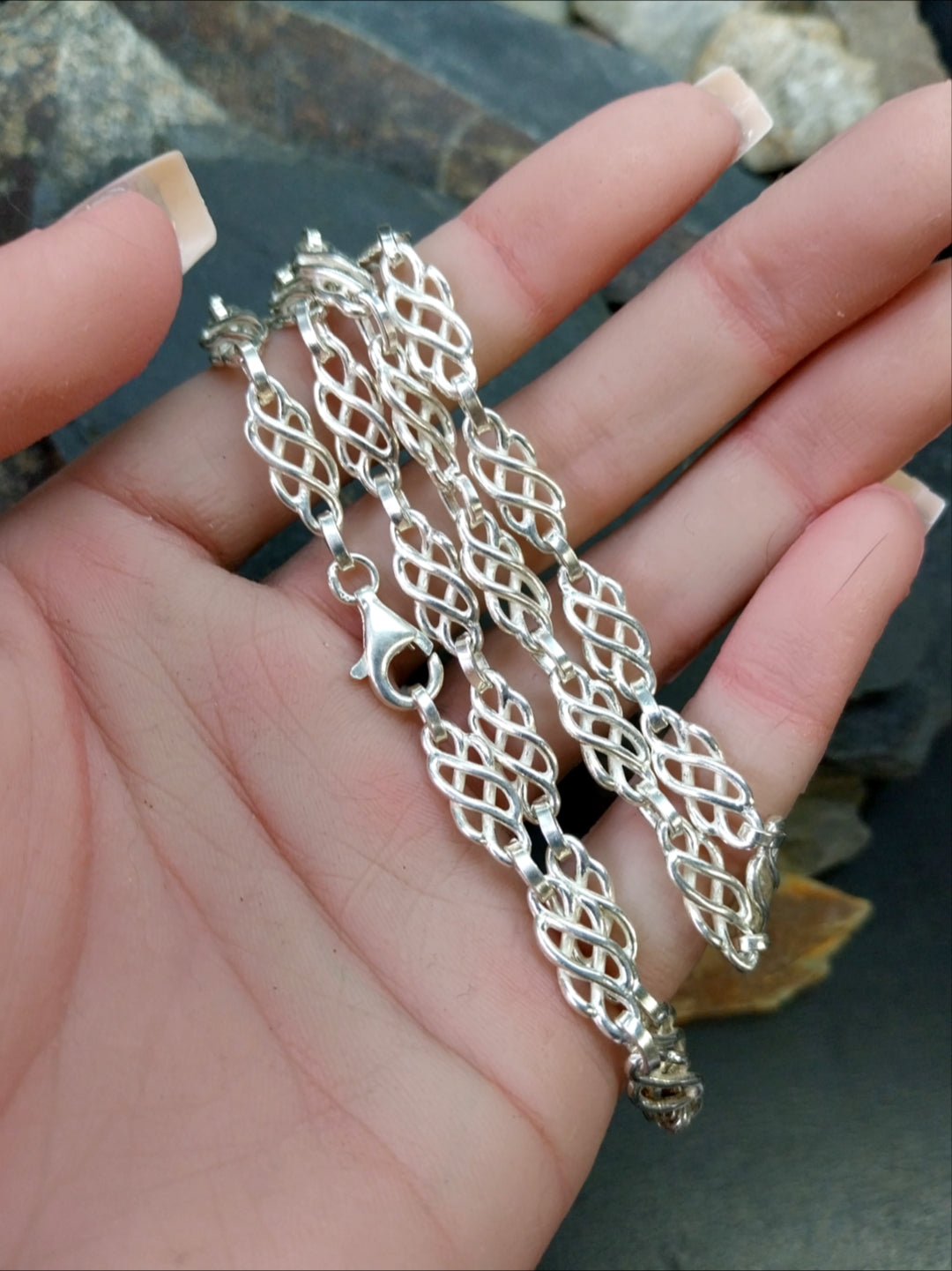 Chunky STERLING SILVER Celtic Knot Link Chain Necklace - 18" Long - 22g