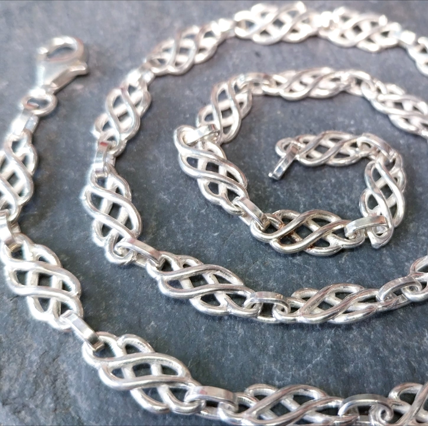 Chunky STERLING SILVER Celtic Knot Link Chain Necklace - 18" Long - 22g