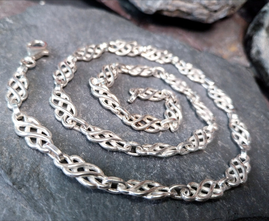 Chunky STERLING SILVER Celtic Knot Link Chain Necklace - 18" Long - 22g