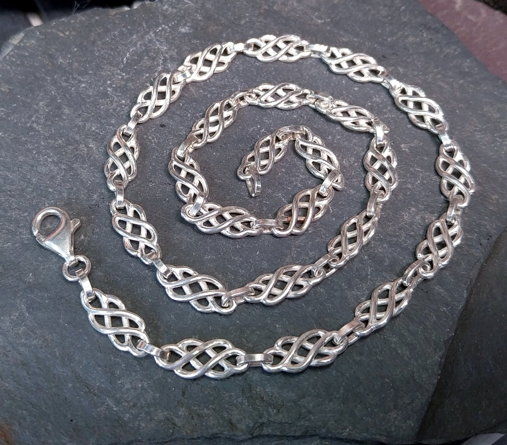 Chunky STERLING SILVER Celtic Knot Link Chain Necklace - 18" Long - 22g