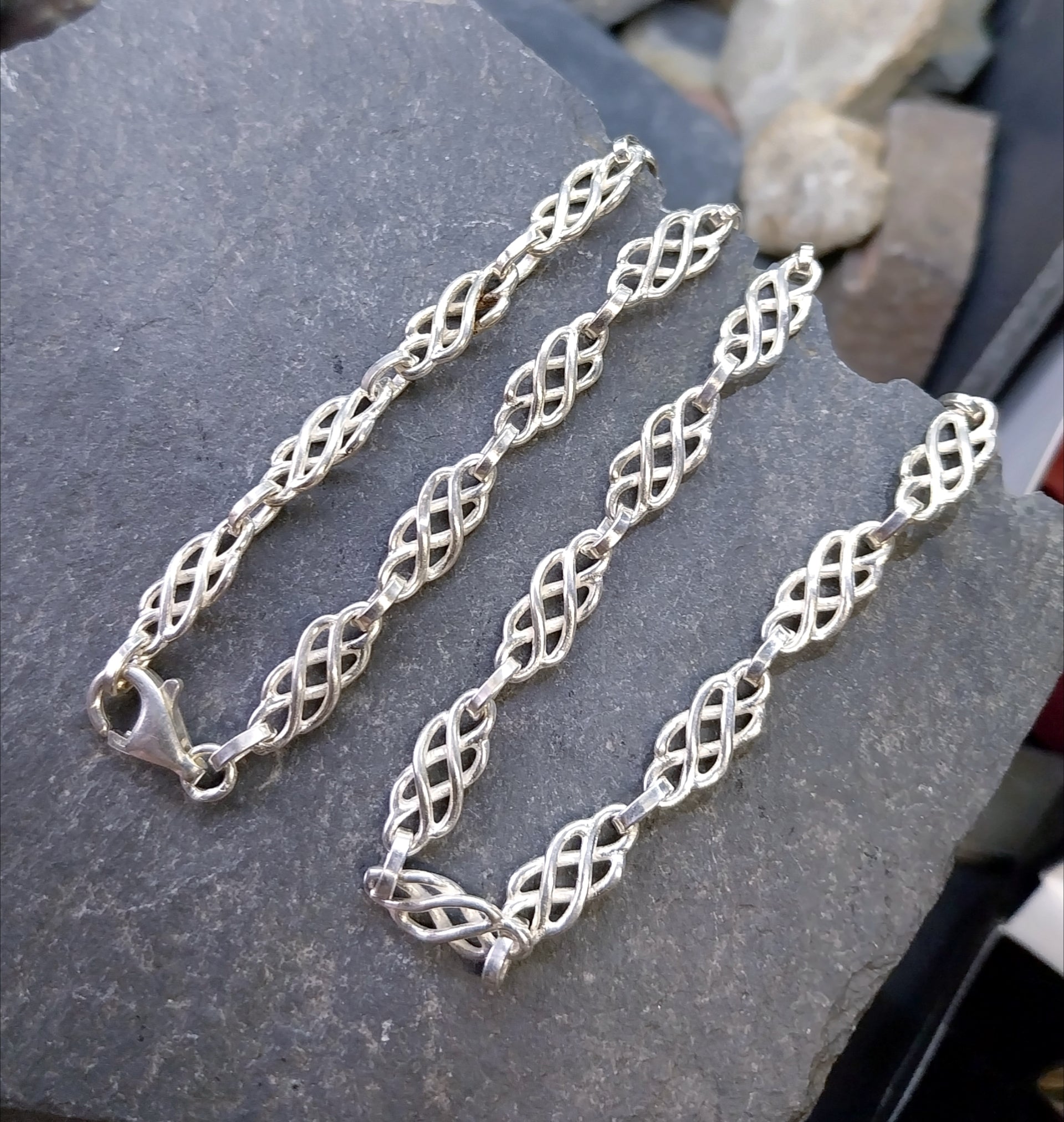 Chunky STERLING SILVER Celtic Knot Link Chain Necklace - 18" Long - 22g