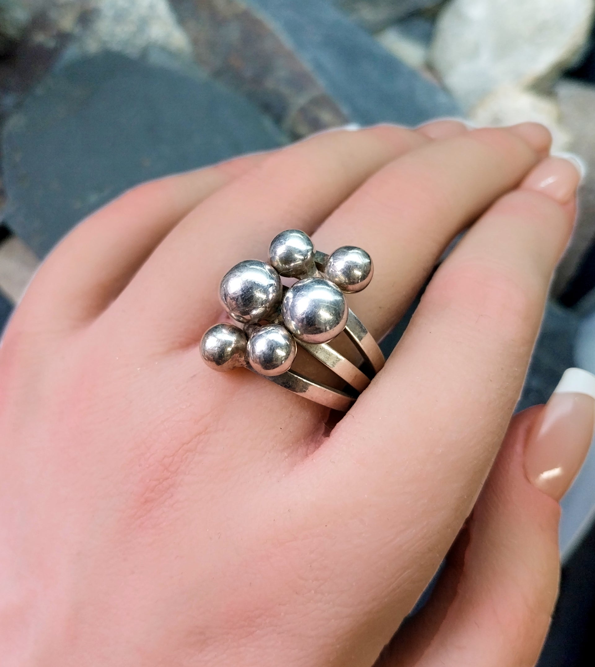 Vintage Modernist Silver Ring - Art Deco - uk size T (us 9.5) - 11.8g