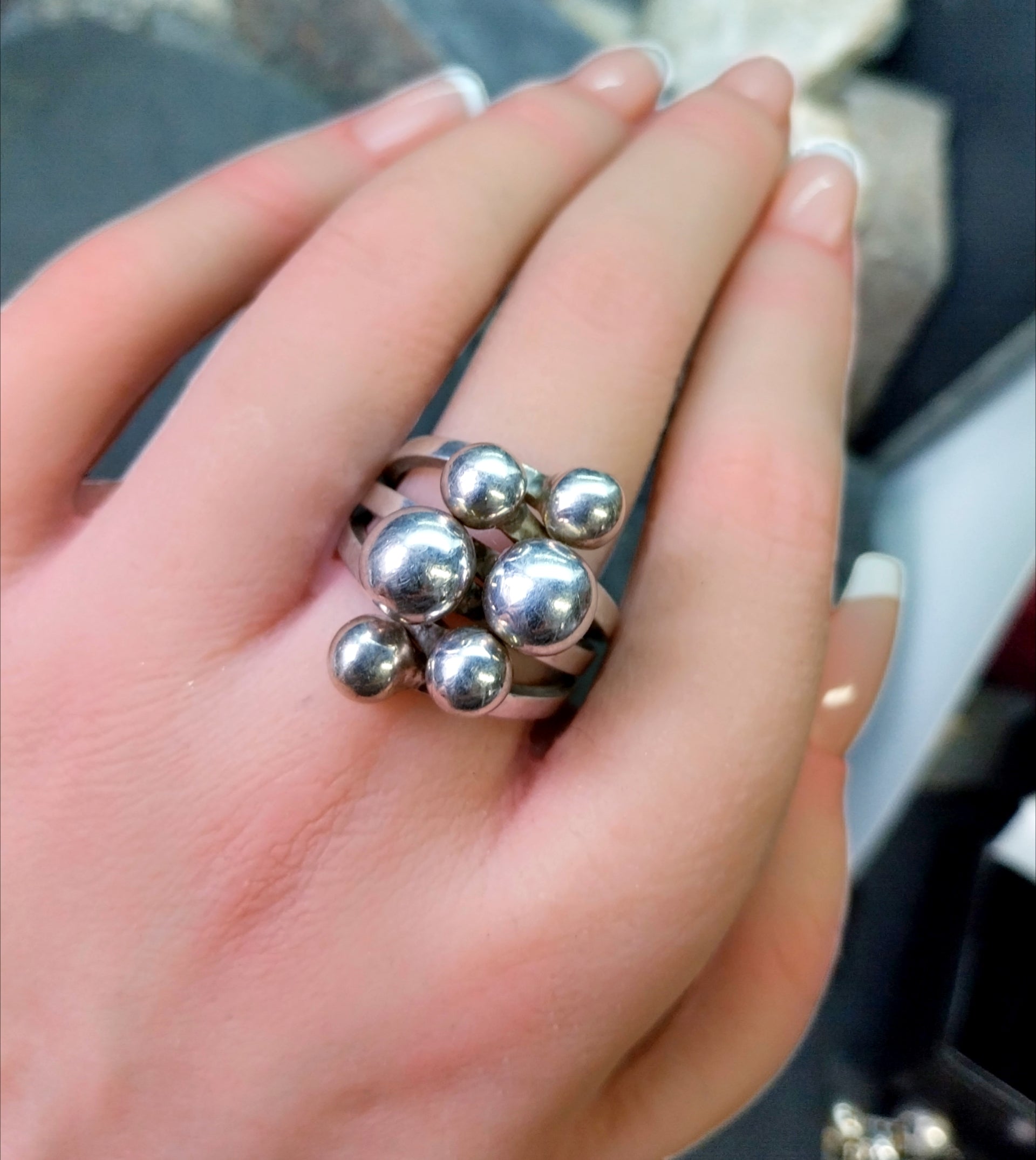 Vintage Modernist Silver Ring - Art Deco - uk size T (us 9.5) - 11.8g