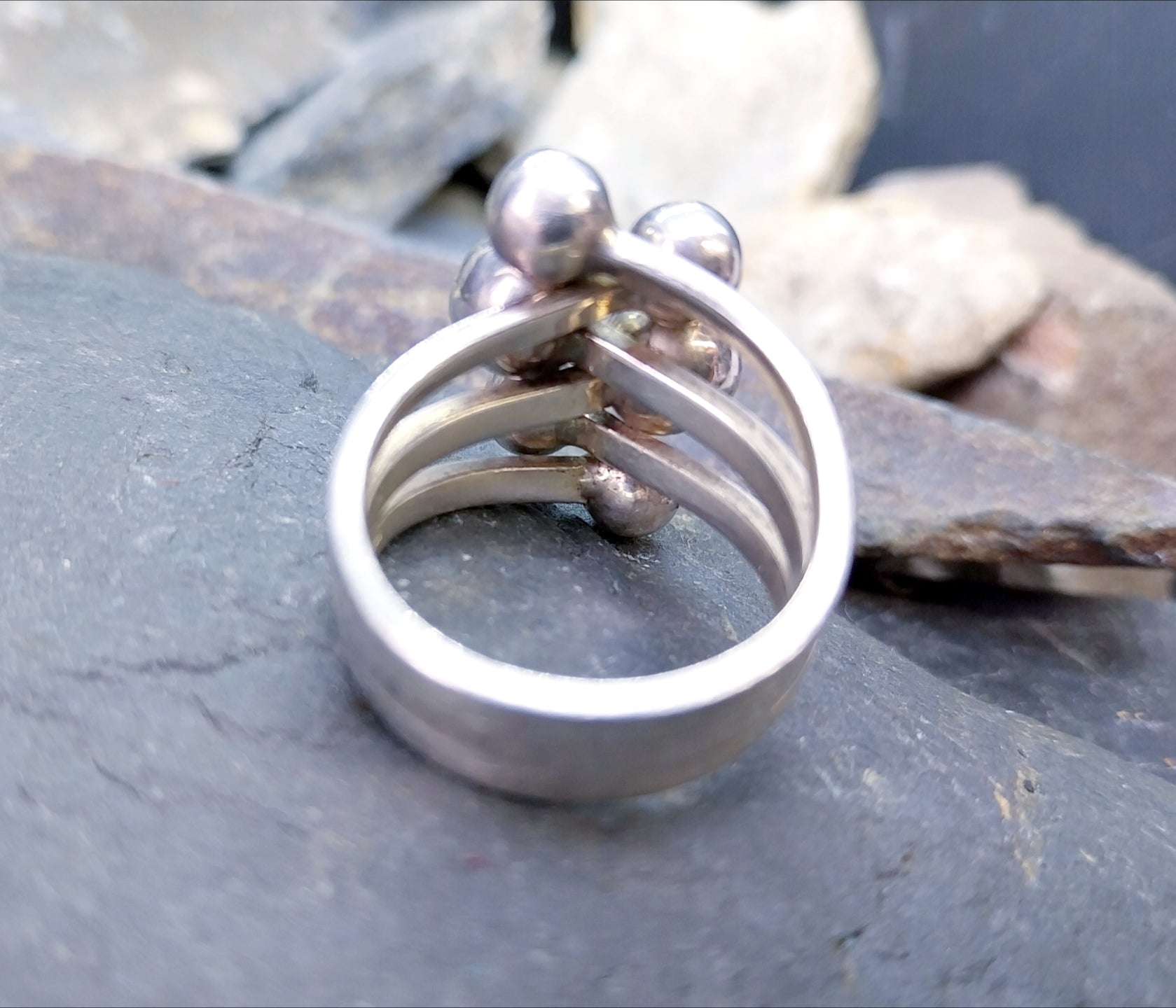 Vintage Modernist Silver Ring - Art Deco - uk size T (us 9.5) - 11.8g