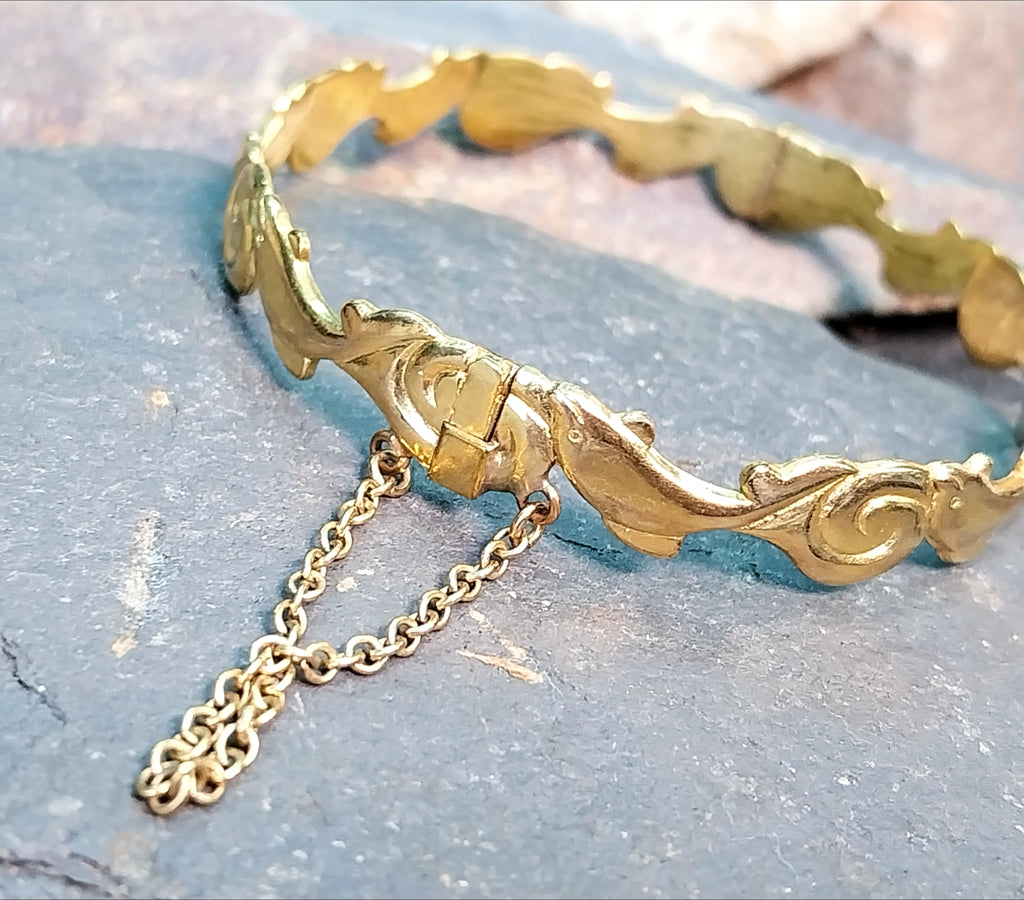 Vintage Rolled Gold BANGLE Bracelet Dolphin Design - 11.5g