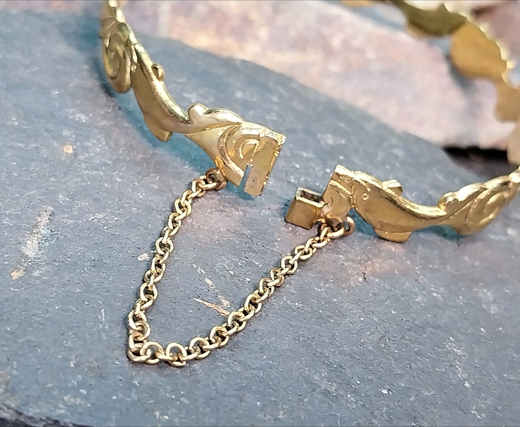 Vintage Rolled Gold BANGLE Bracelet Dolphin Design - 11.5g