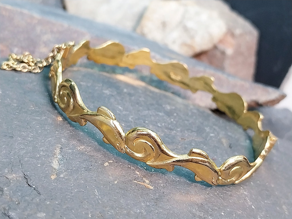 Vintage Rolled Gold BANGLE Bracelet Dolphin Design - 11.5g