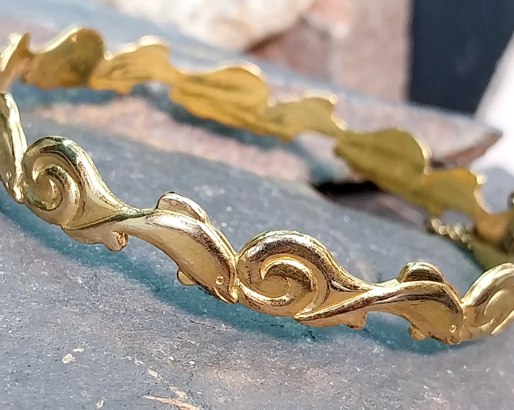 Vintage Rolled Gold BANGLE Bracelet Dolphin Design - 11.5g
