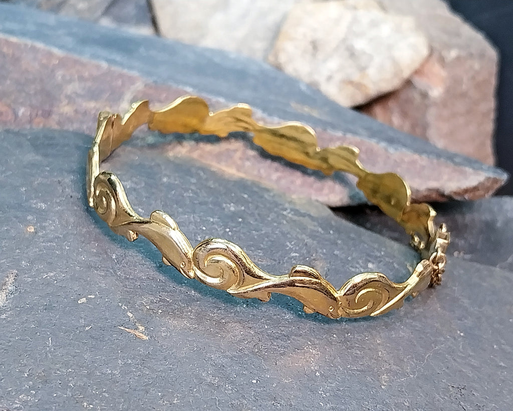 Vintage Rolled Gold BANGLE Bracelet Dolphin Design - 11.5g