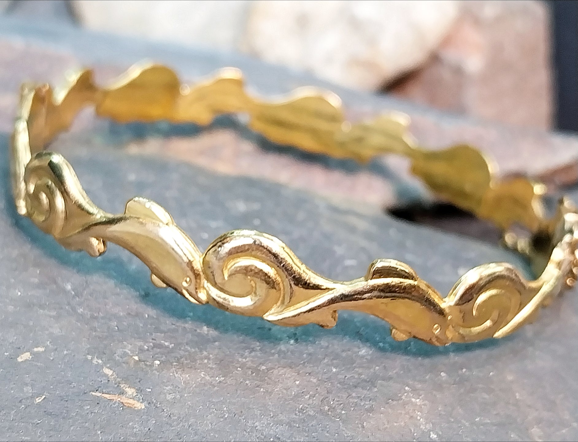Vintage Rolled Gold BANGLE Bracelet Dolphin Design - 11.5g