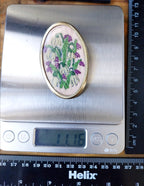 Victorian Large BROOCH with Embroidered Forget me not Flowers - 11.1g
